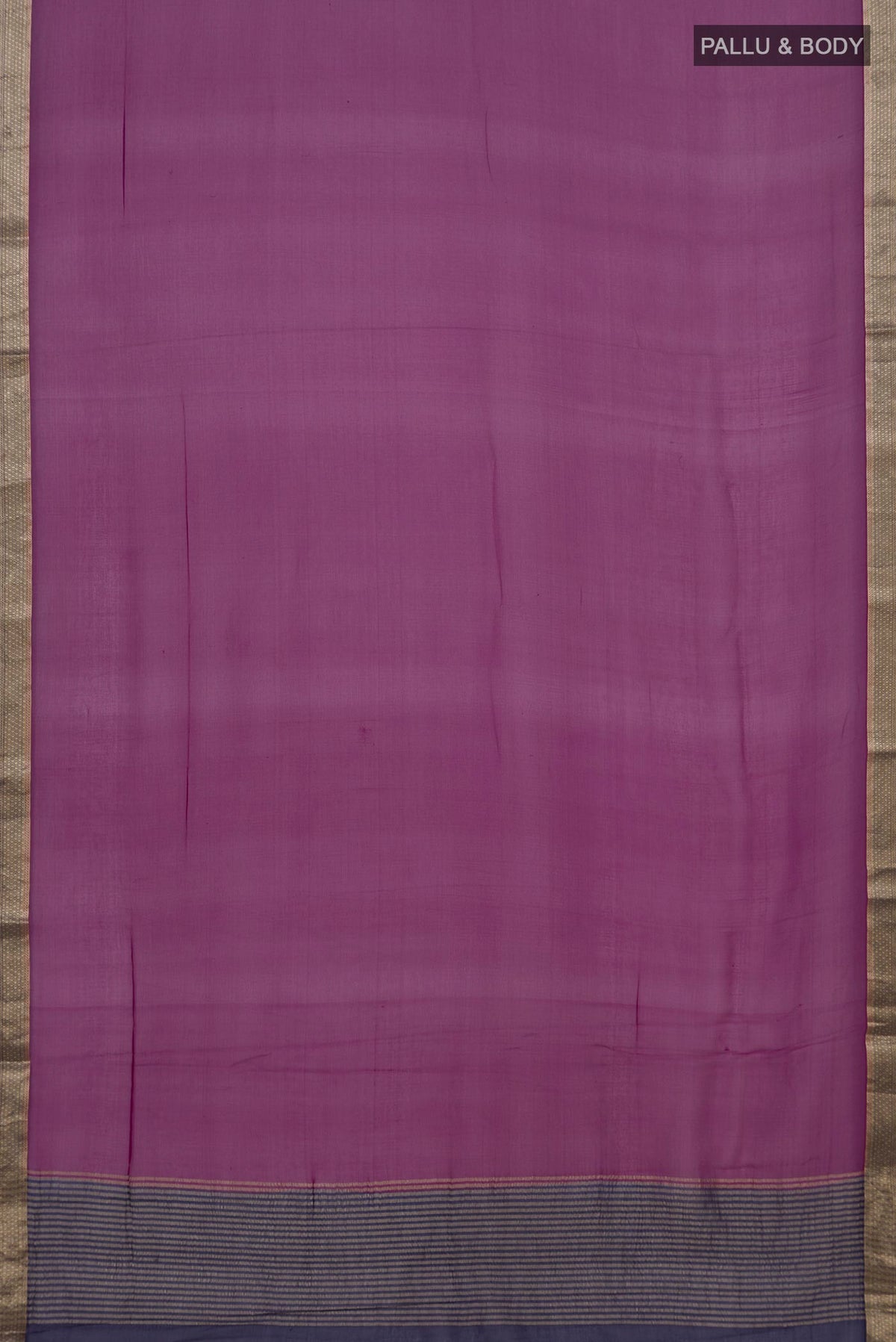 Flat view of Purple Mysore Chiffon Saree with Plain Body and Zari Border. 