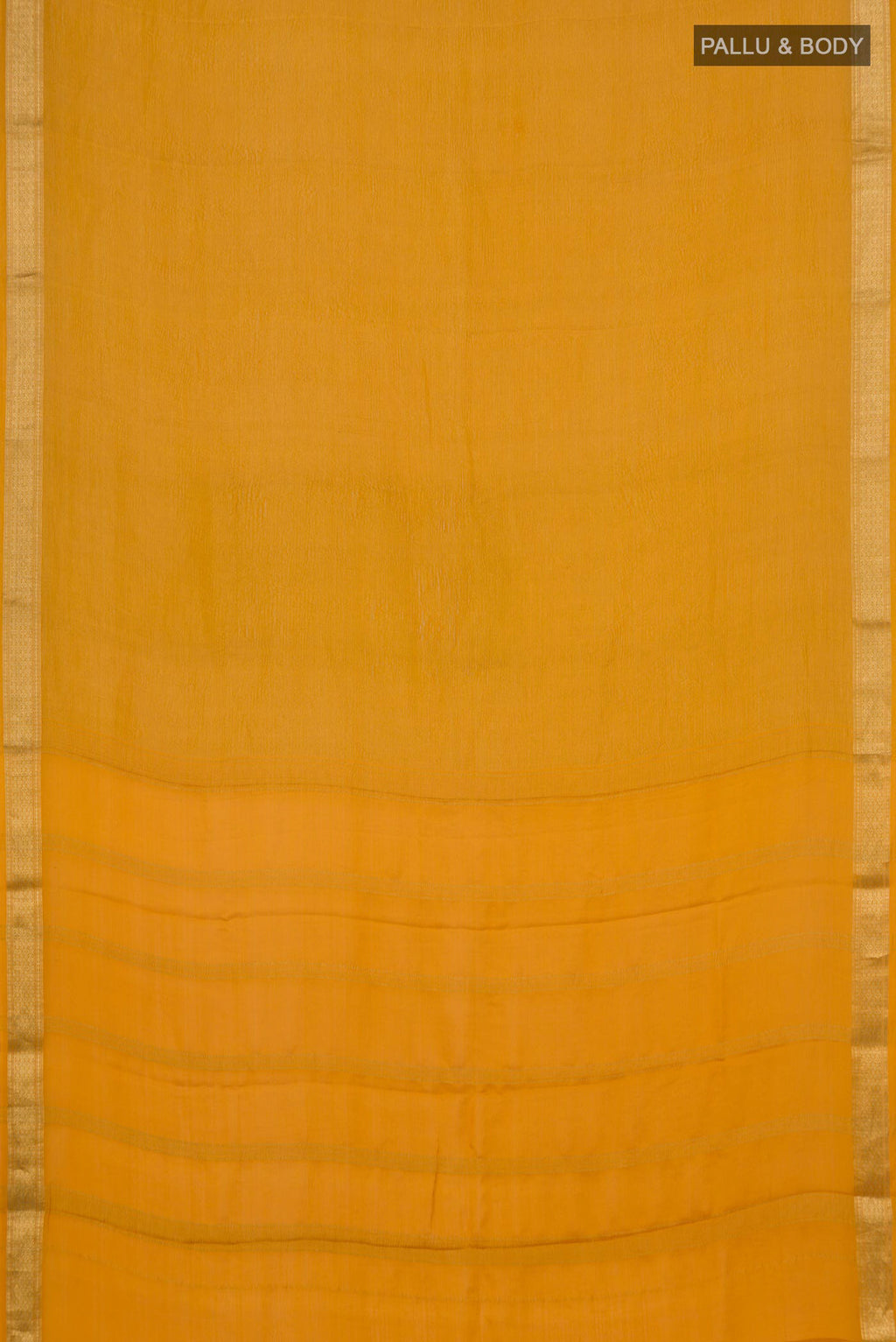 Flat view of Mustard Mysore Georgette Saree with Plain Body and Zari Border. 