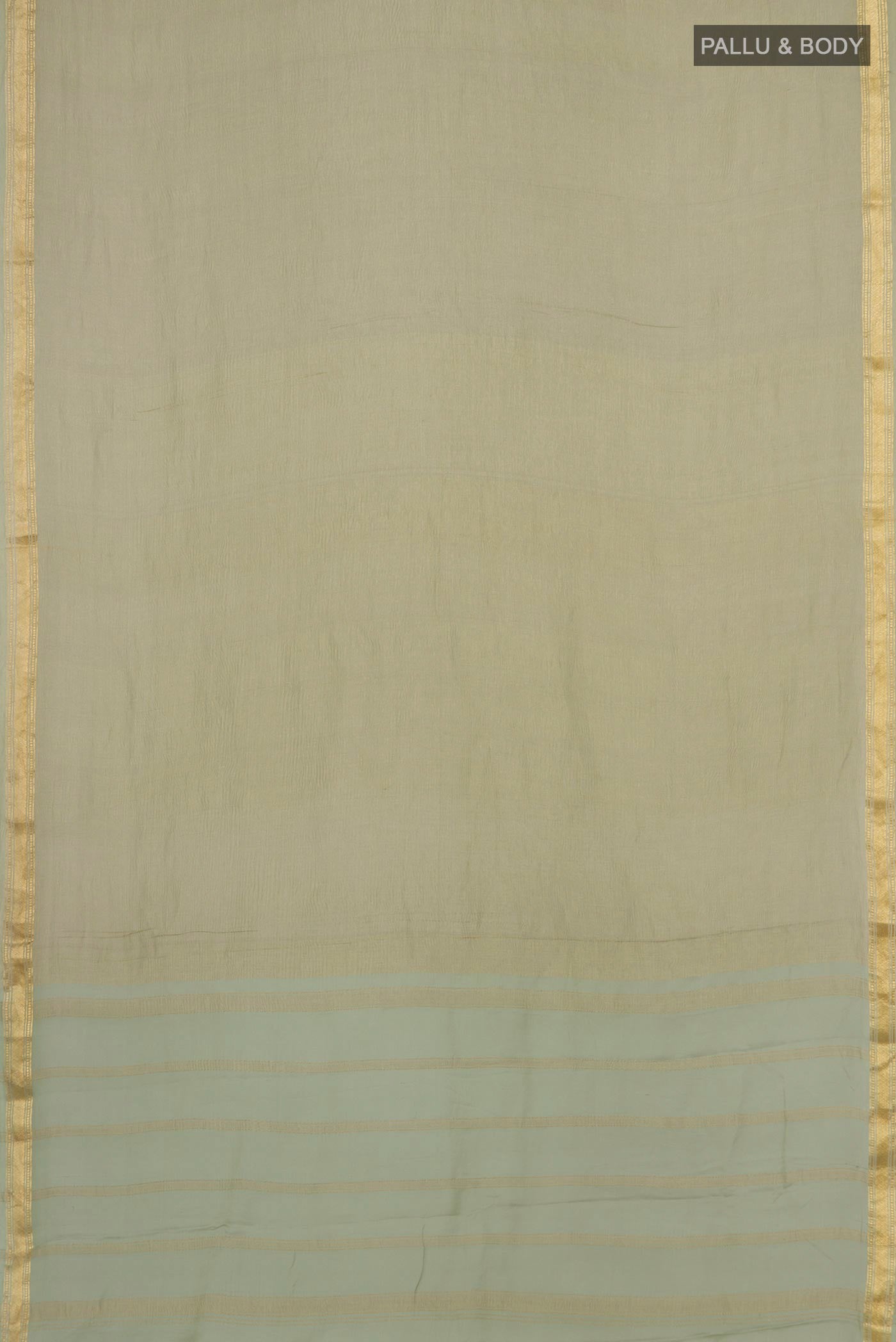 Flat view of Gold Mysore Georgette Saree with Plain Body and Zari Border. 