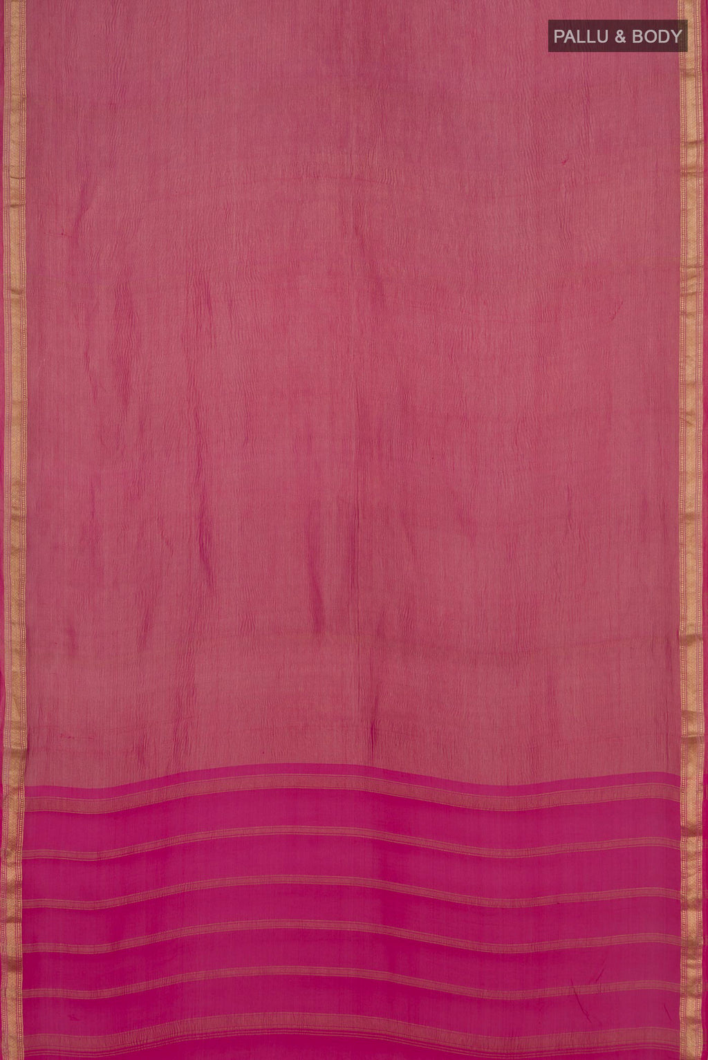Flat view of Pink Mysore Georgette Saree with Plain Body and Zari Border. 
