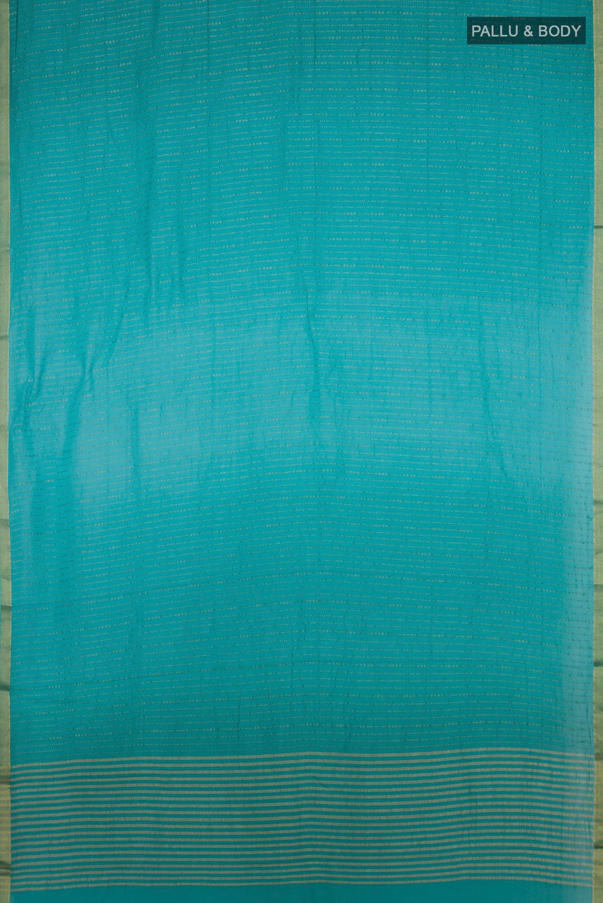 Flat view of Blue Mysore Georgette Saree with Stripes on the body and Zari Border. 