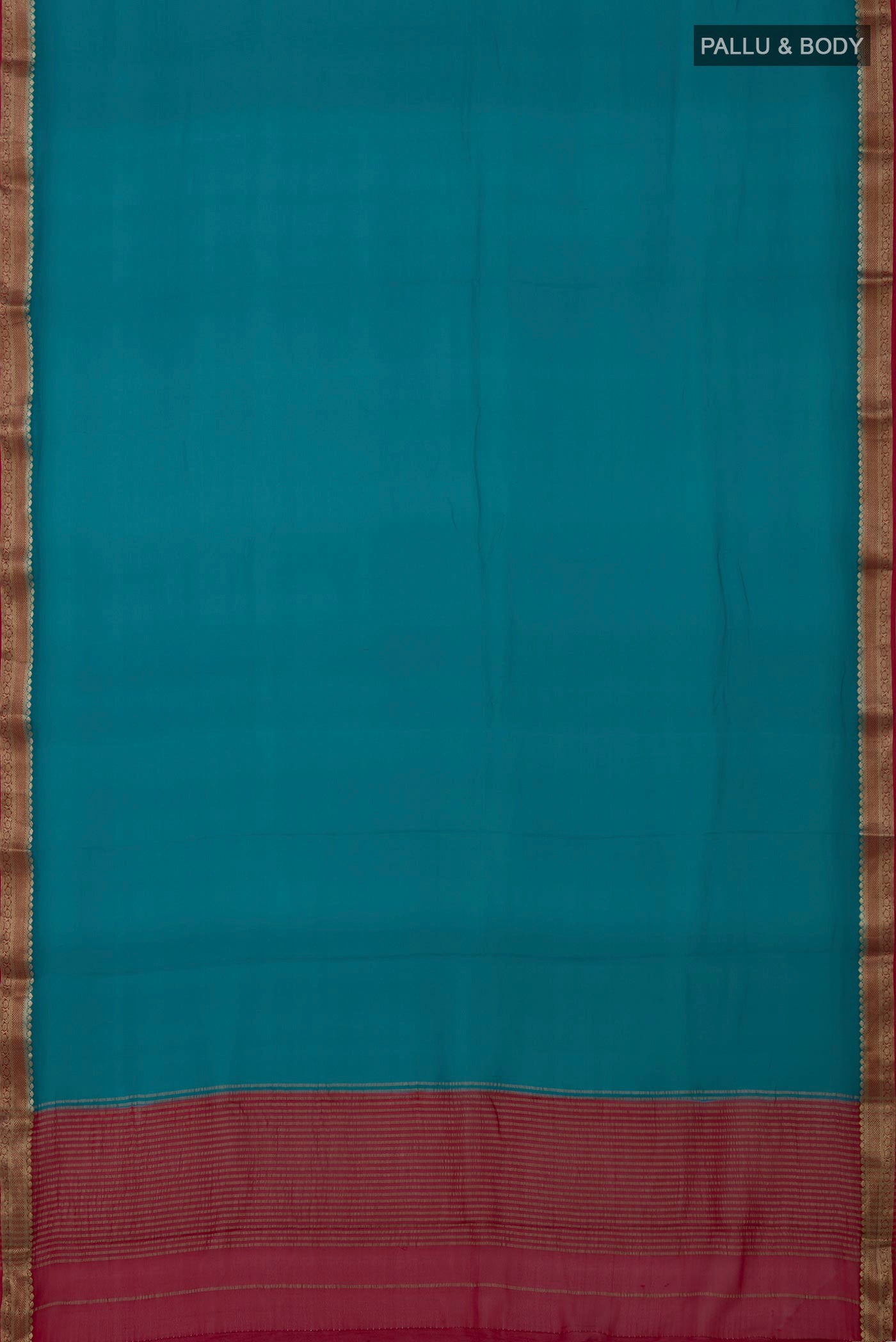 Flat view of Blue Mysore Georgette Saree with Plain Body and Zari Border. 
