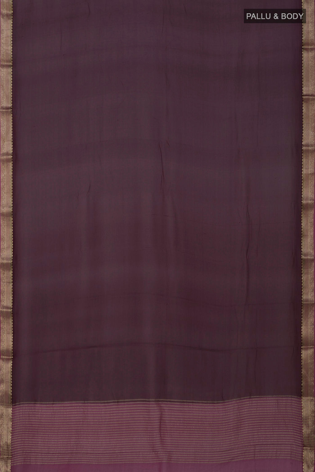 Flat view of Coffee Brown Mysore Georgette Saree with Plain Body and Zari Border. 