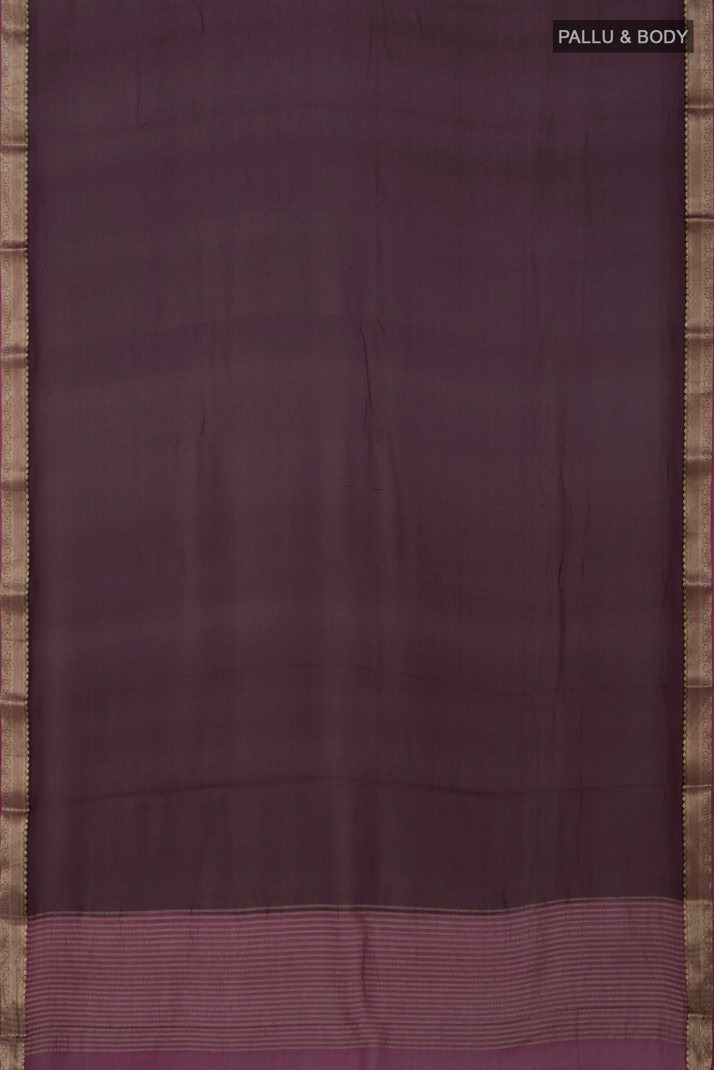 Flat view of Coffee Brown Mysore Georgette Saree with Plain Body and Zari Border. 