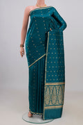 Pure Silk Blue Banarasi Katan Saree with Zari Butta on the body and Thin Zari Line.  displayed on a mannequin