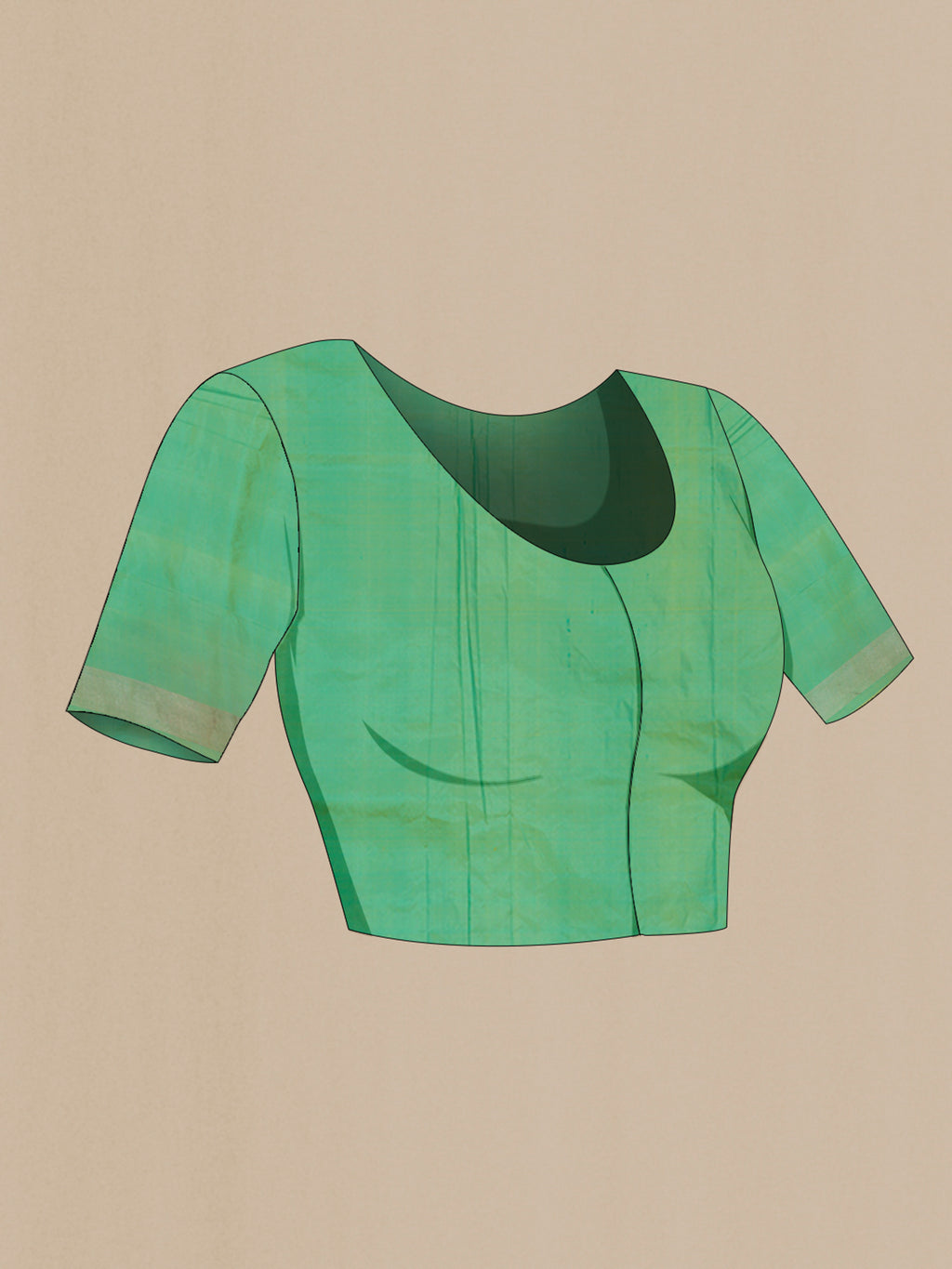 Close up image of the blouse of Sea Green Banarasi Katan Silk Saree with Zari Brocade on the body and Zari Border. 