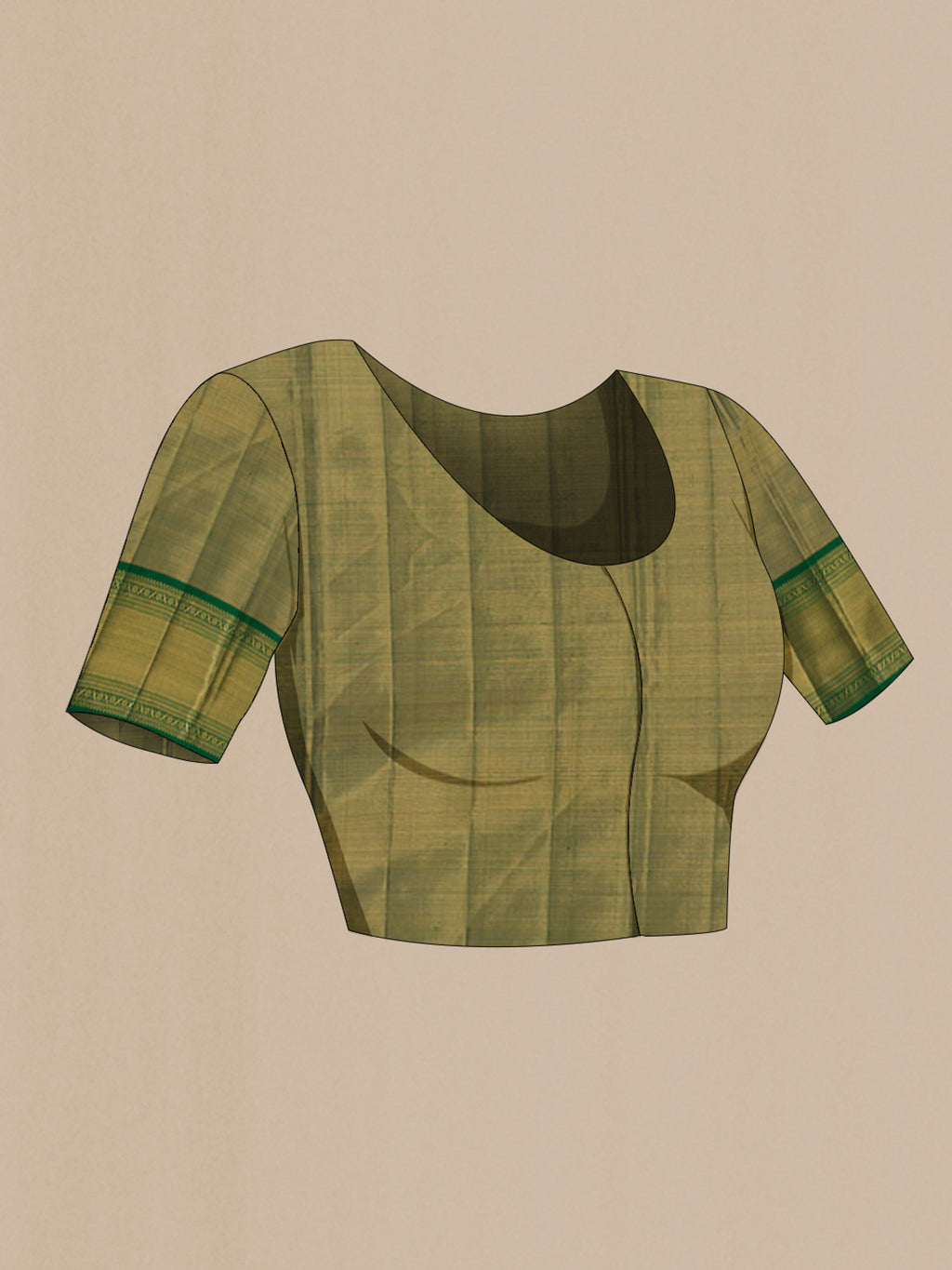 Close up image of the blouse of Pista Green Kanjivaram Tissue Saree with Zari Brocade on the body and Zari Border. 