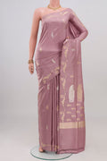 Pink Banarasi Saree with Zari Butta on the body and Fancy Border.  displayed on a mannequin