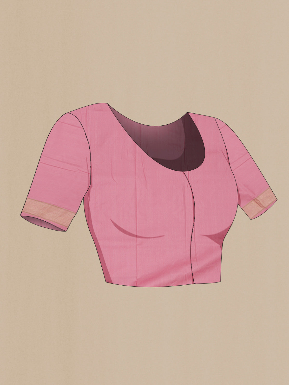 Close up image of the blouse of Rose pink Banarasi Silk Saree with Zari Butta on the body and Zari Border. 