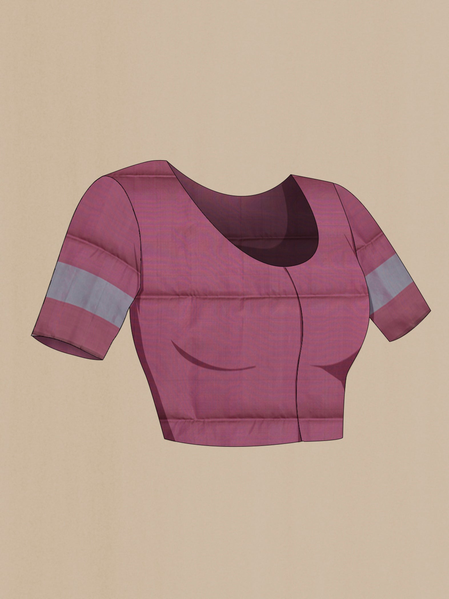 Close up image of the blouse of Rose pink Soft Silk Saree with Zari Butta on the body and Fancy Border. 