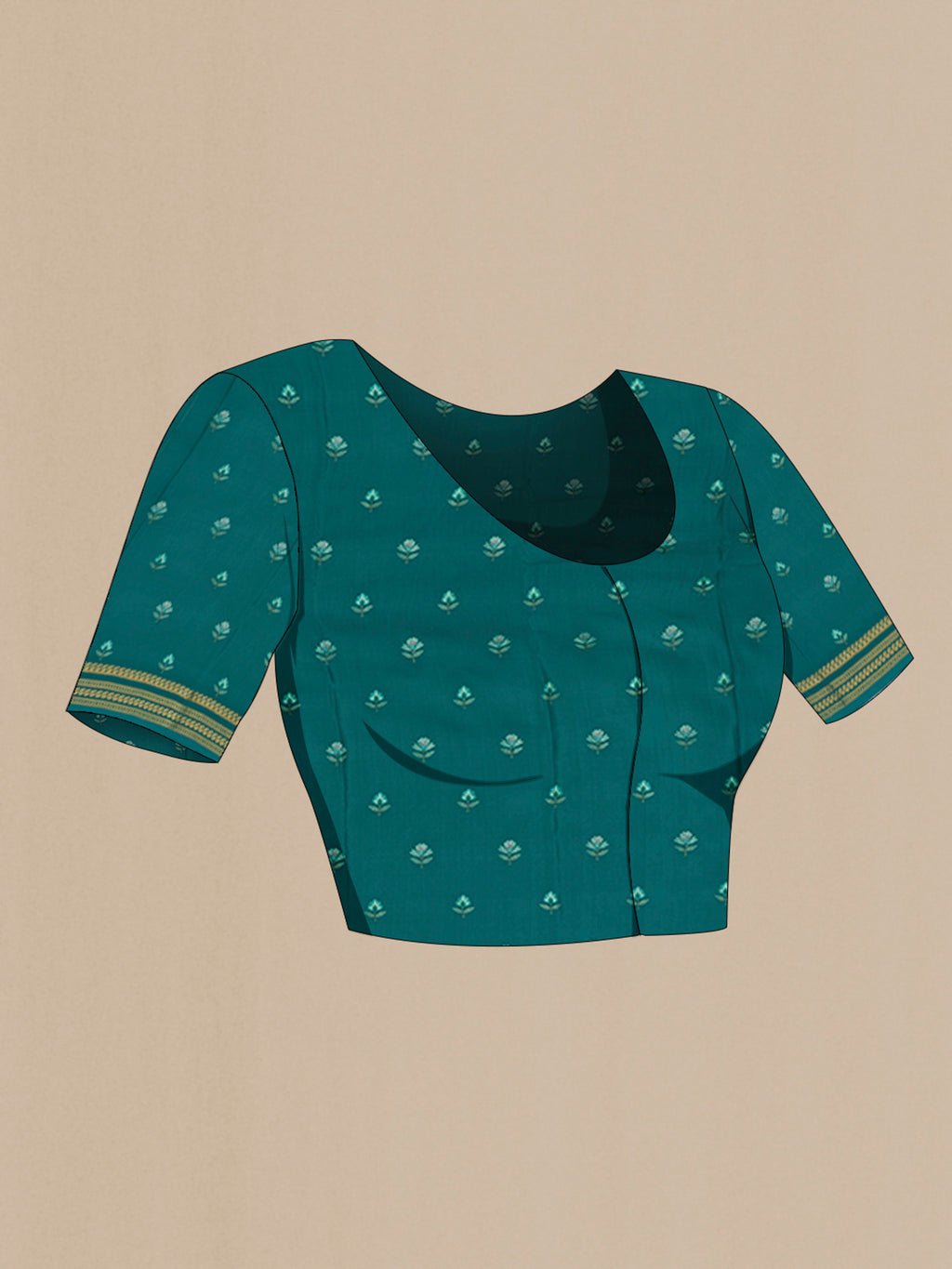 Close up image of the blouse of Blue Crepe Saree with Fancy on the body and Fancy Border. 