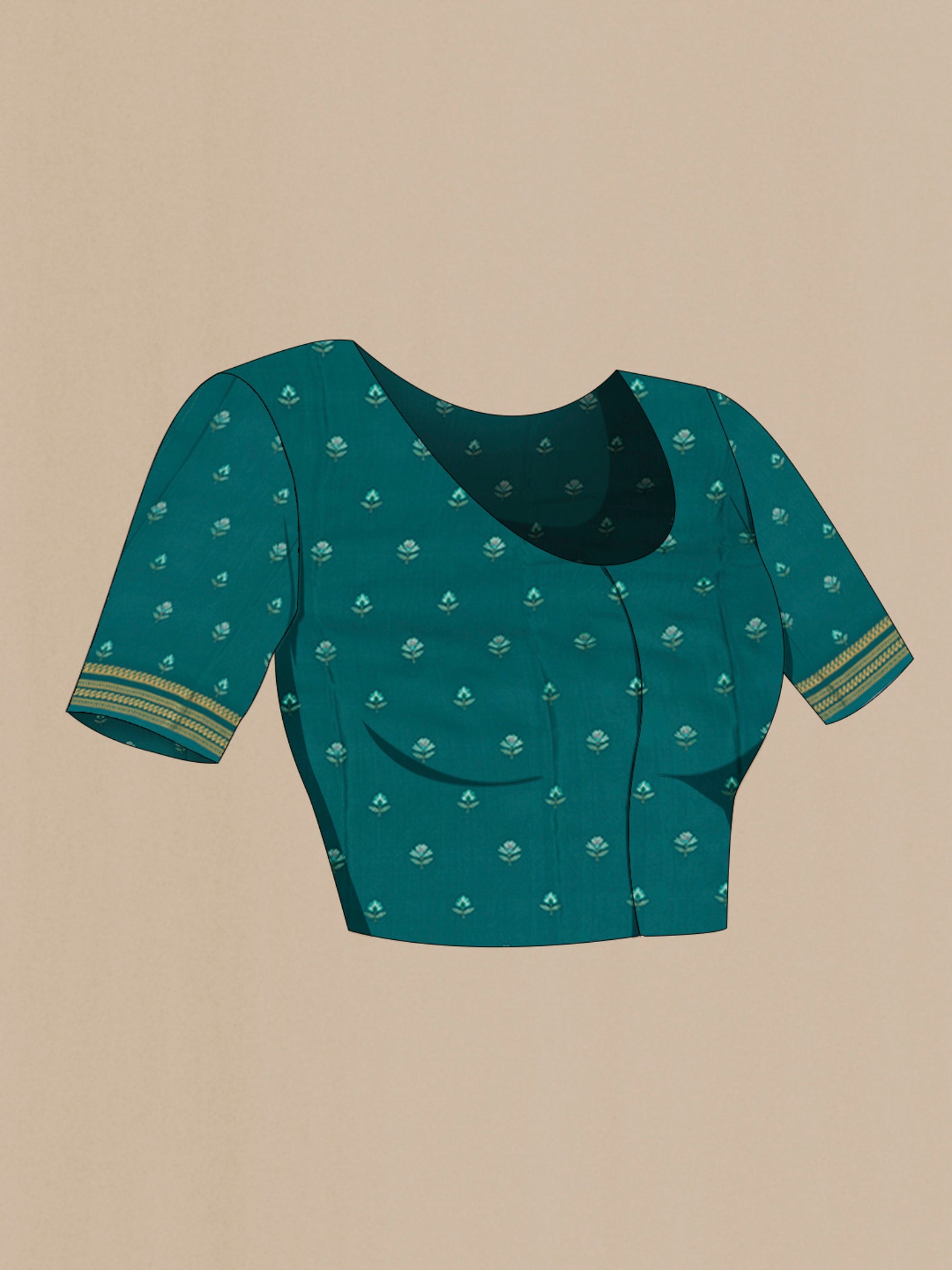 Close up image of the blouse of Blue Crepe Saree with Fancy on the body and Fancy Border. 