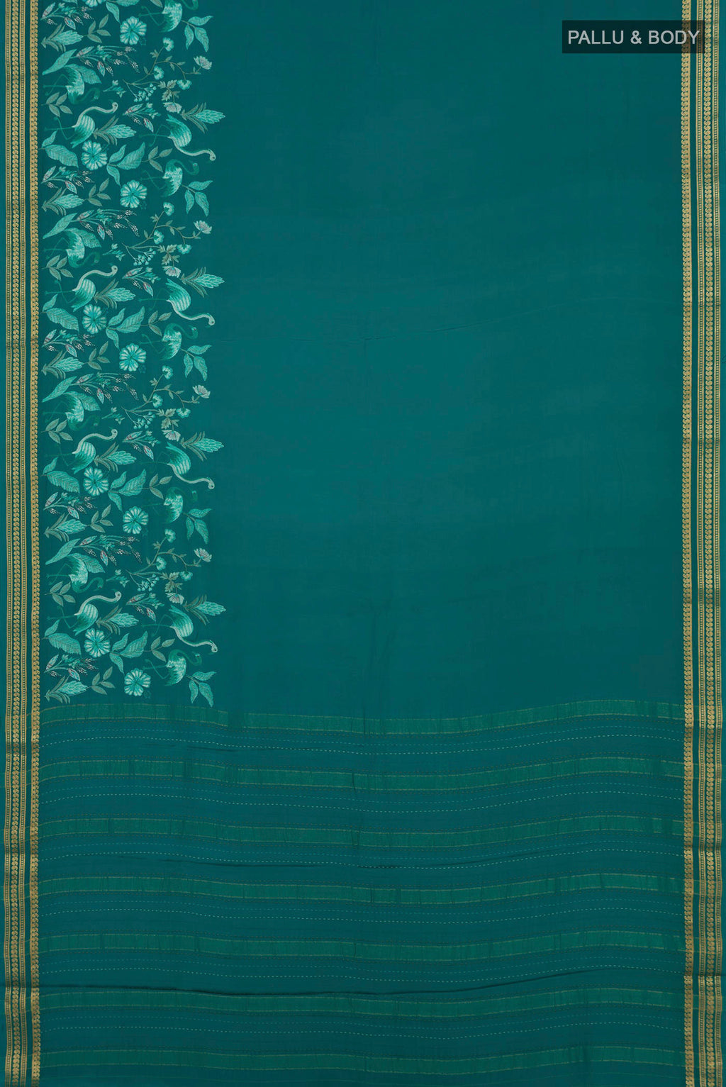 Flat view of Blue Crepe Saree with Fancy on the body and Fancy Border. 