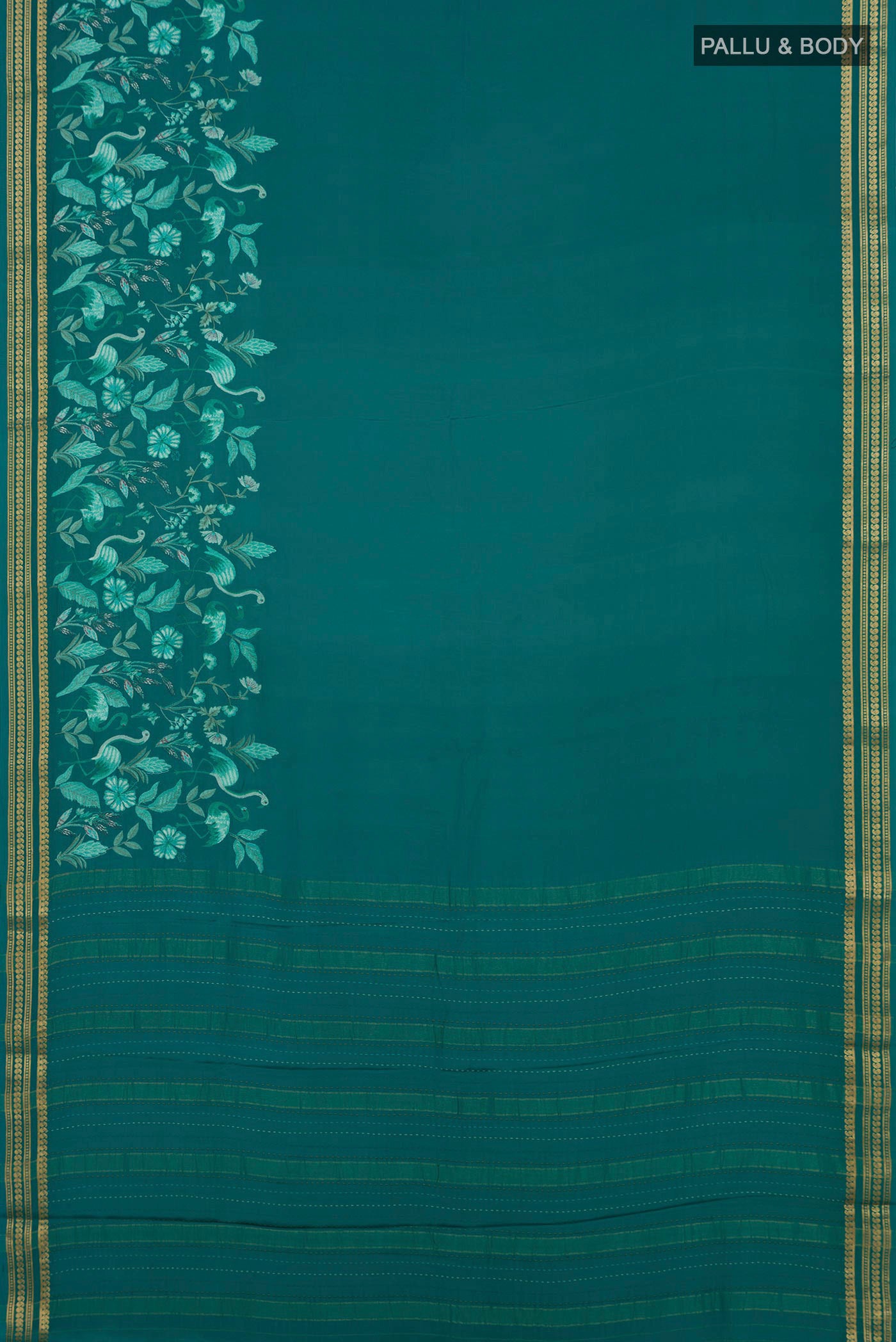 Flat view of Blue Crepe Saree with Fancy on the body and Fancy Border. 