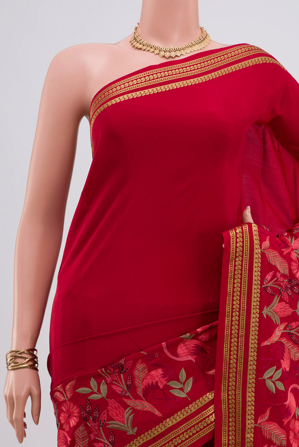 Border image of Red Crepe Saree with Fancy on the body and Fancy Border. 