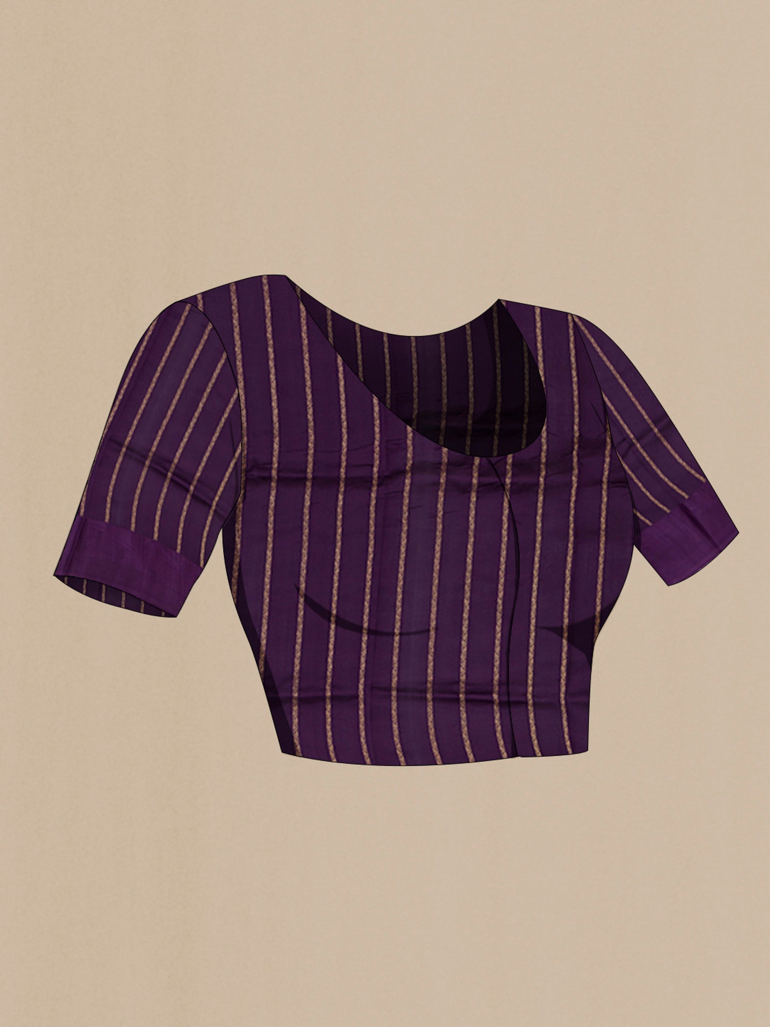Close up image of the blouse of Purple Banarasi Katan Silk Saree with Zari Butta on the body and Fancy Border. 