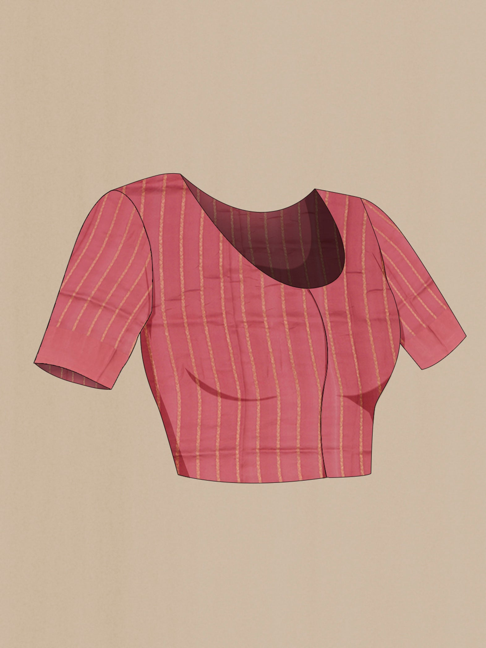 Close up image of the blouse of Pink Tussar Silk Saree with Printed design on the body and Fancy Border. 