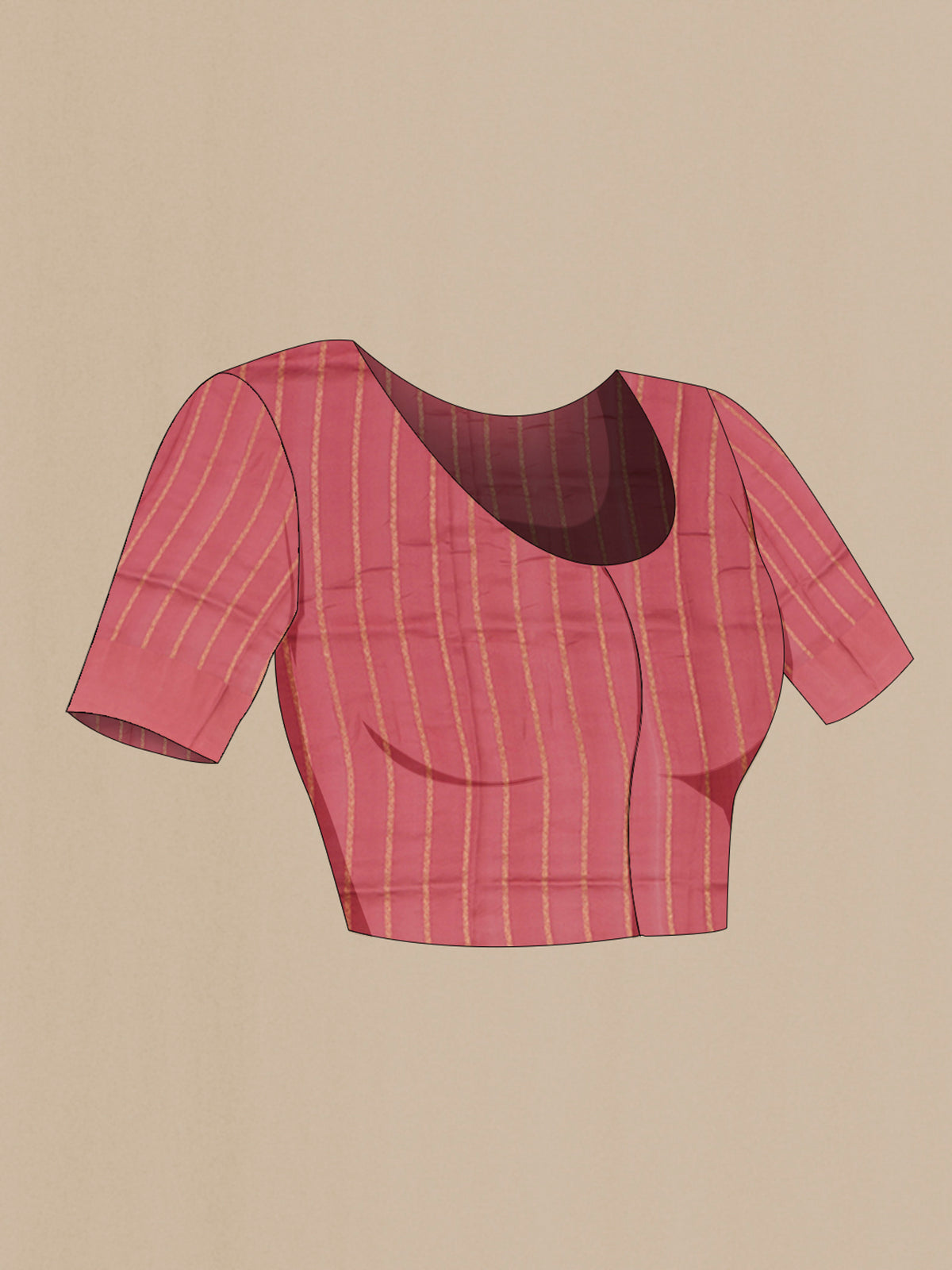 Close up image of the blouse of Pink Tussar Silk Saree with Printed design on the body and Fancy Border. 