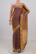 Pure Silk Purple Dual Tone Banarasi Katan Saree with Zari Butta on the body and Zari Border.  displayed on a mannequin