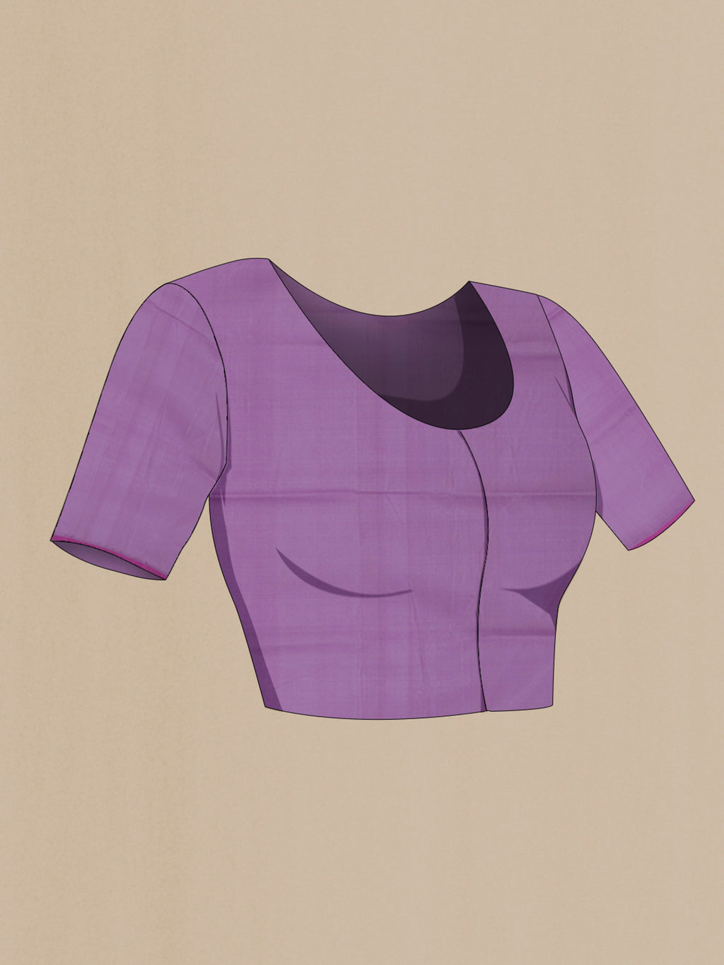 Close up image of the blouse of Lavender Banarasi Silk Saree with Zari Butta on the body and Zari Border. 
