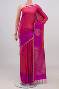 Pink Soft Silk Saree with Checked design on the body and Fancy Border.  displayed on a mannequin