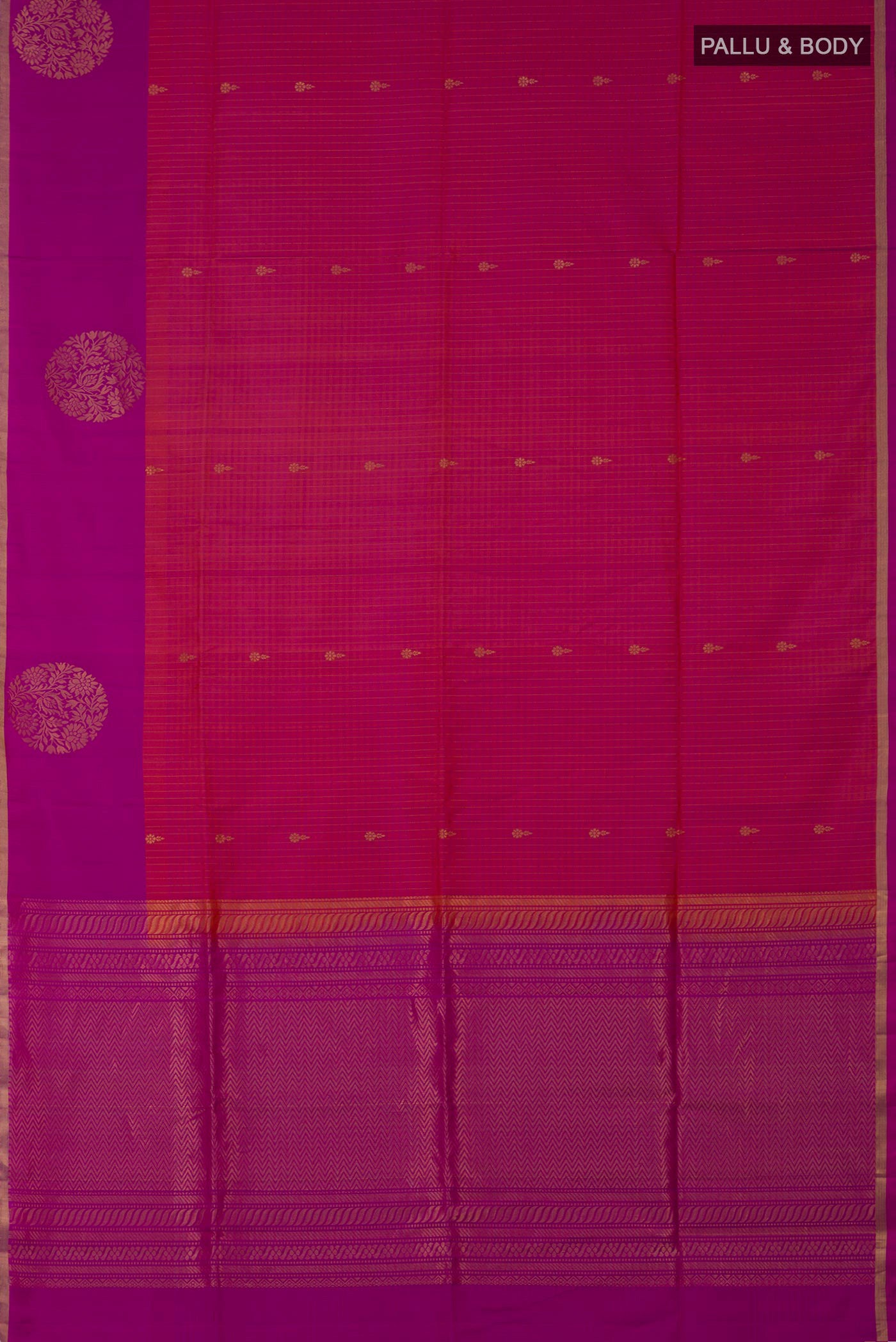 Flat view of Pink Soft Silk Saree with Checked design on the body and Fancy Border. 
