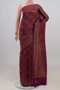 Purple Mysore Crepe Saree with Zari Brocade on the body and Zari Border.  displayed on a mannequin