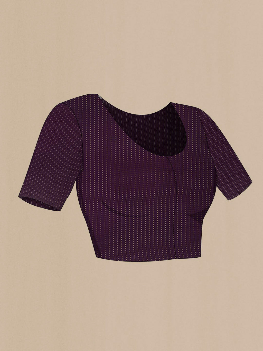 Close up image of the blouse of Purple Mysore Crepe Saree with Plain Body and Fancy Border. 