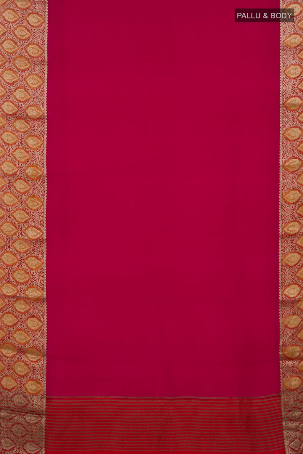 Flat view of Pink Mysore Crepe Saree with Plain Body and Fancy Border. 