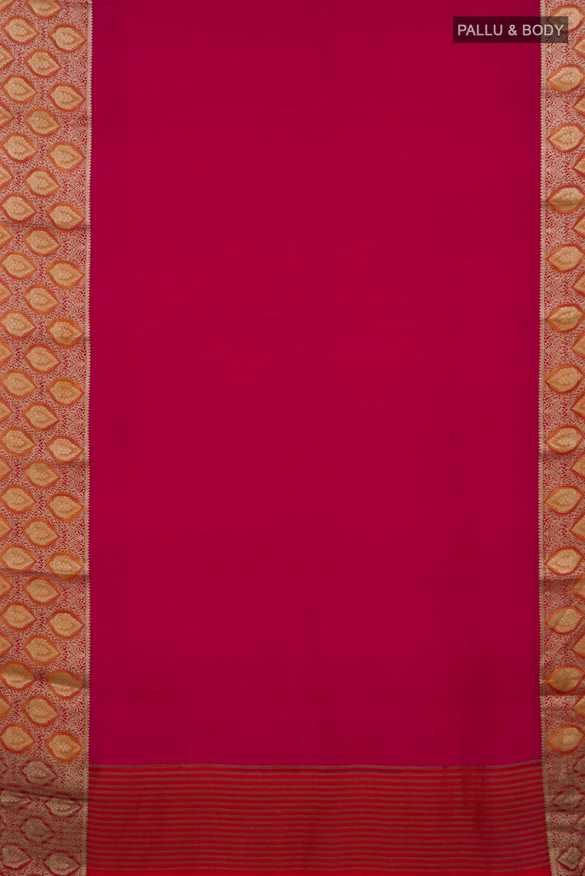 Flat view of Pink Mysore Crepe Saree with Plain Body and Fancy Border. 