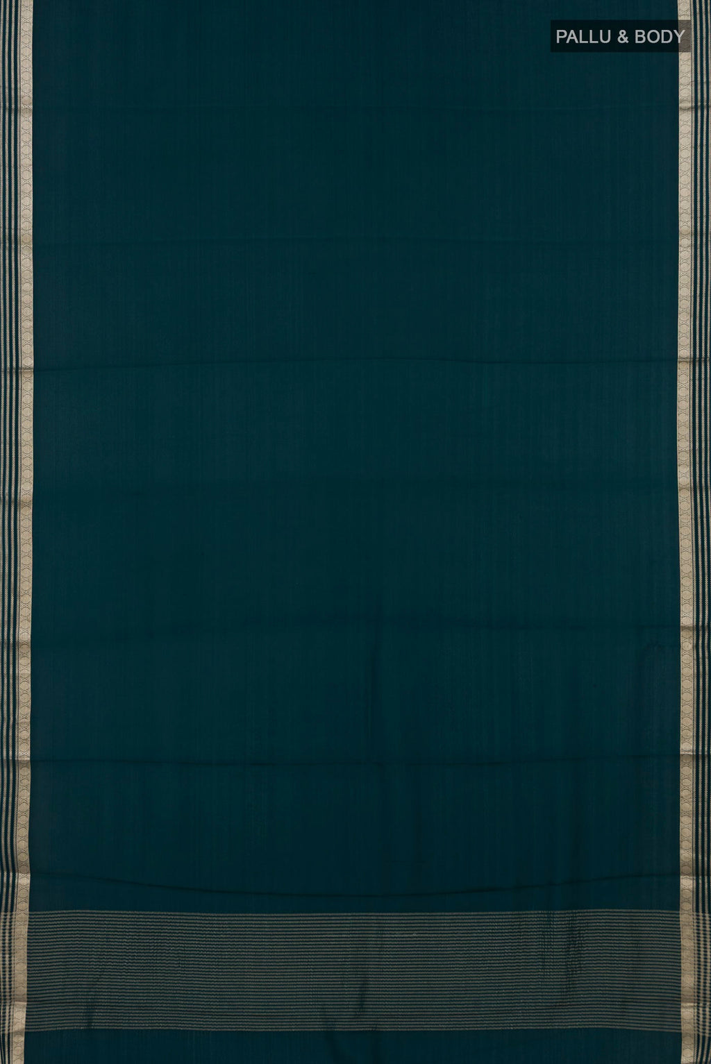 Flat view of Green Mysore Crepe Saree with Plain Body and Zari Border. 