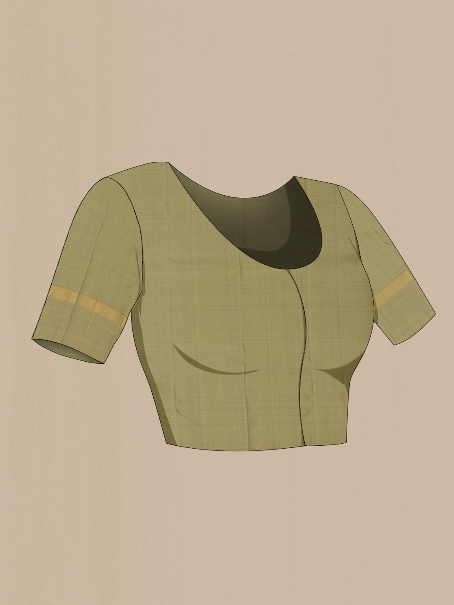 Close up image of the blouse of Bottle Green Kanjivaram Silk Saree with Plain Body and Plain Border. 
