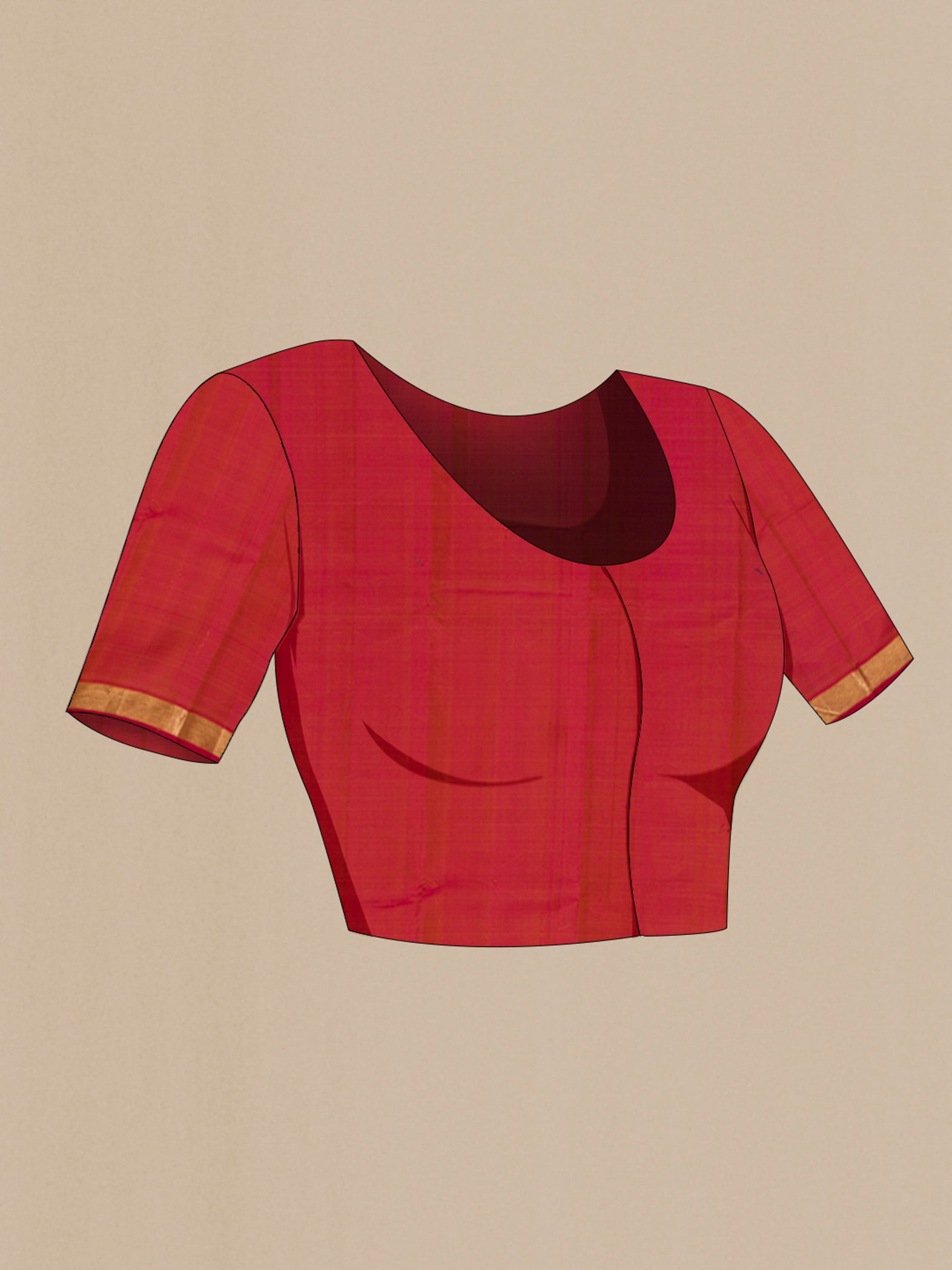 Close up image of the blouse of Green Kanchipuram Silk Saree with Plain Body and Zari Border. 