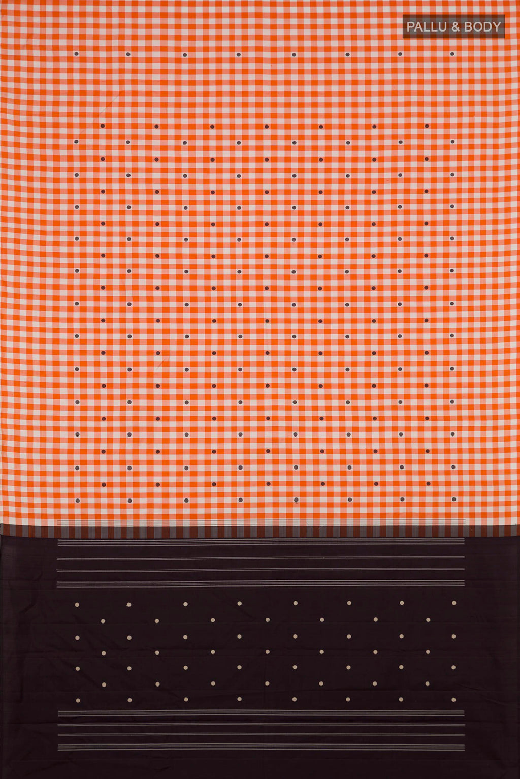 Flat view of Multi Color Kanjivaram Silk Saree with Checked design on the body and Without Border. 