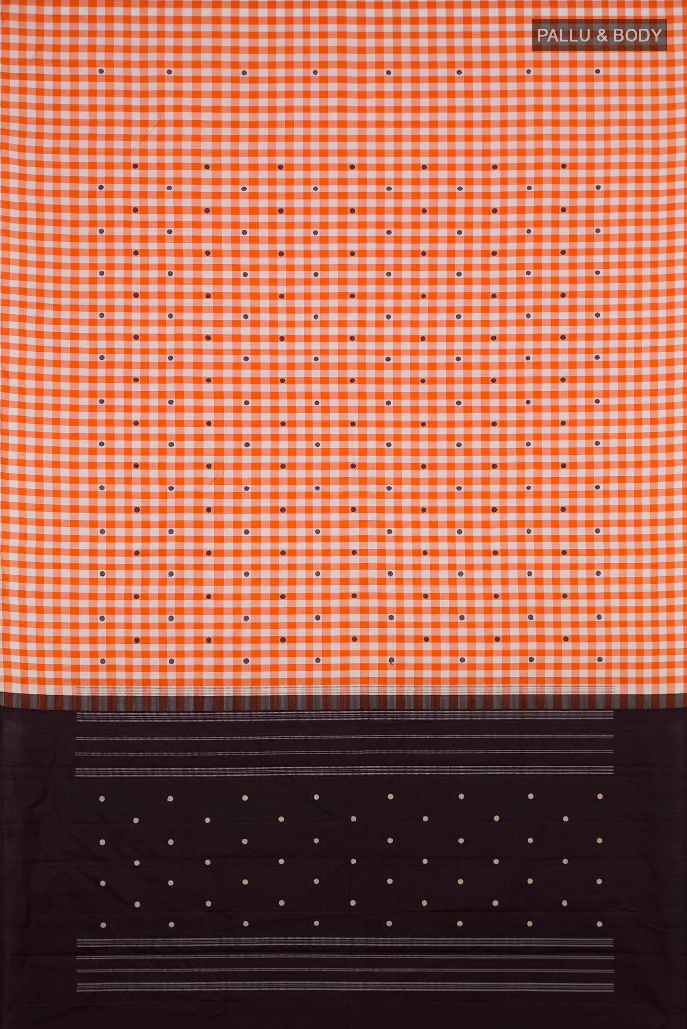 Flat view of Multi Color Kanjivaram Silk Saree with Checked design on the body and Without Border. 