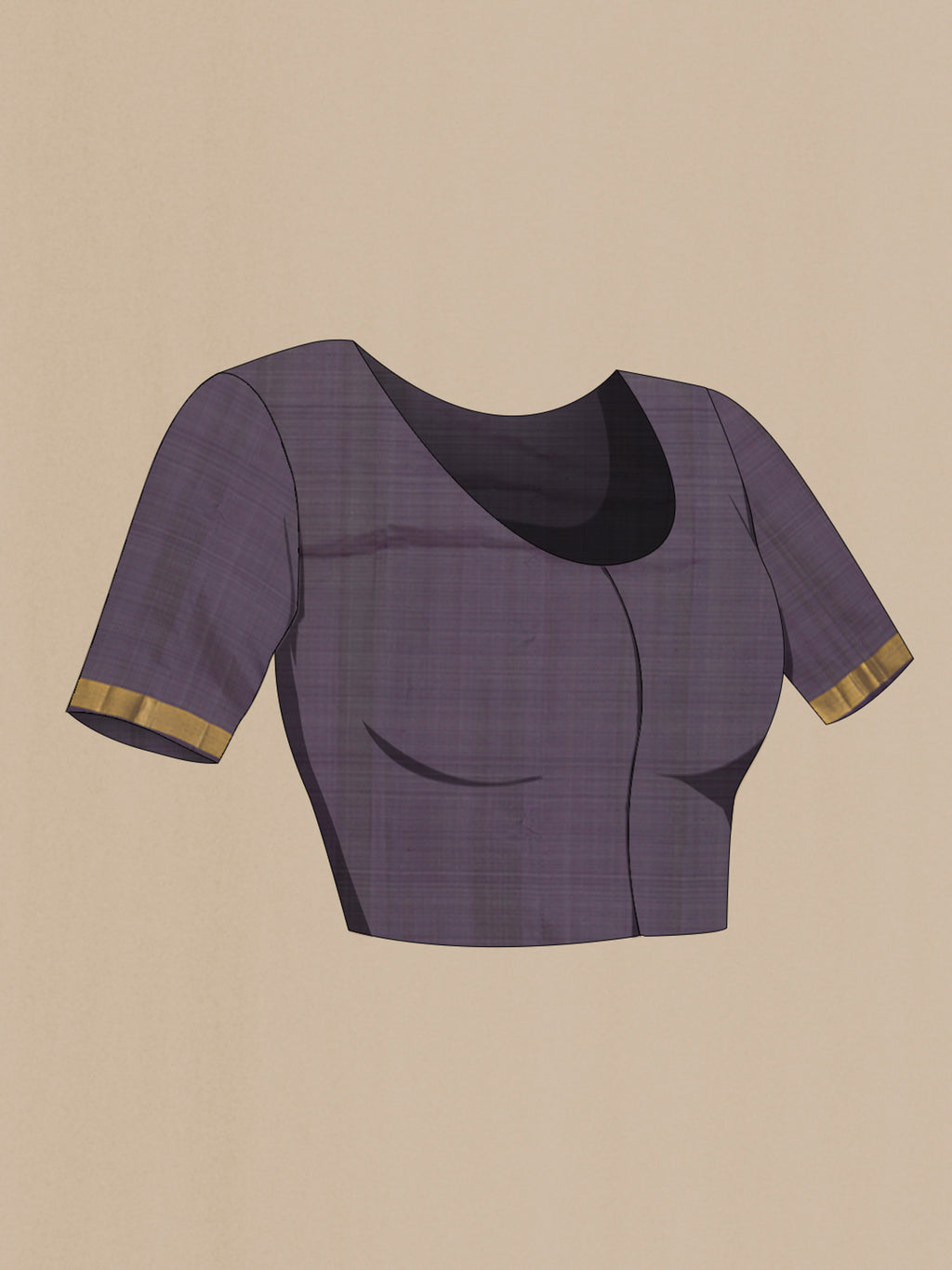 Close up image of the blouse of Blue Grey Kanchipuram Silk Saree with Plain Body and Zari Border. 