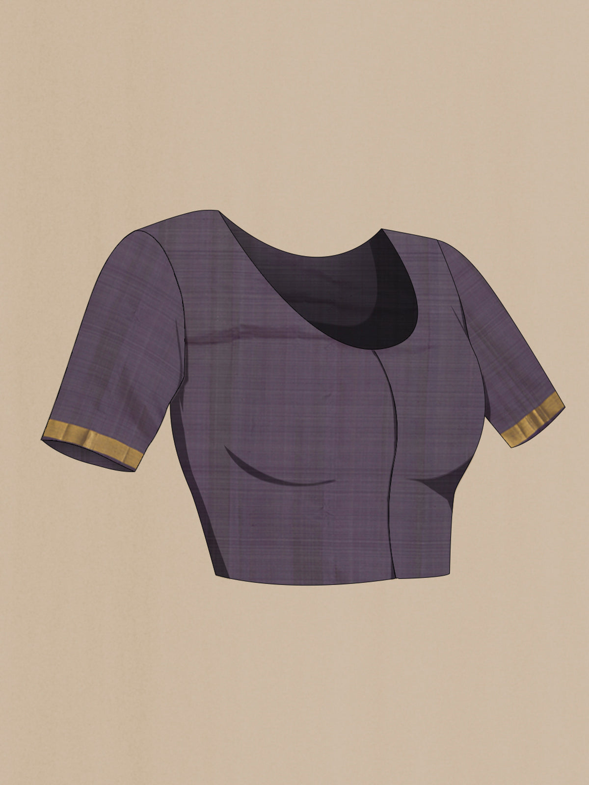 Close up image of the blouse of Blue Grey Kanchipuram Silk Saree with Plain Body and Zari Border. 