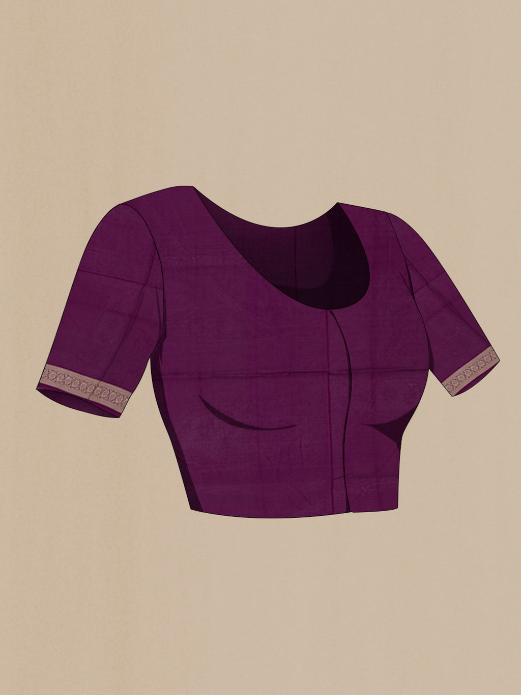 Close up image of the blouse of Purple Banarasi Silk Saree with Jacquard With Zari Butta on the body and Zari Border. 