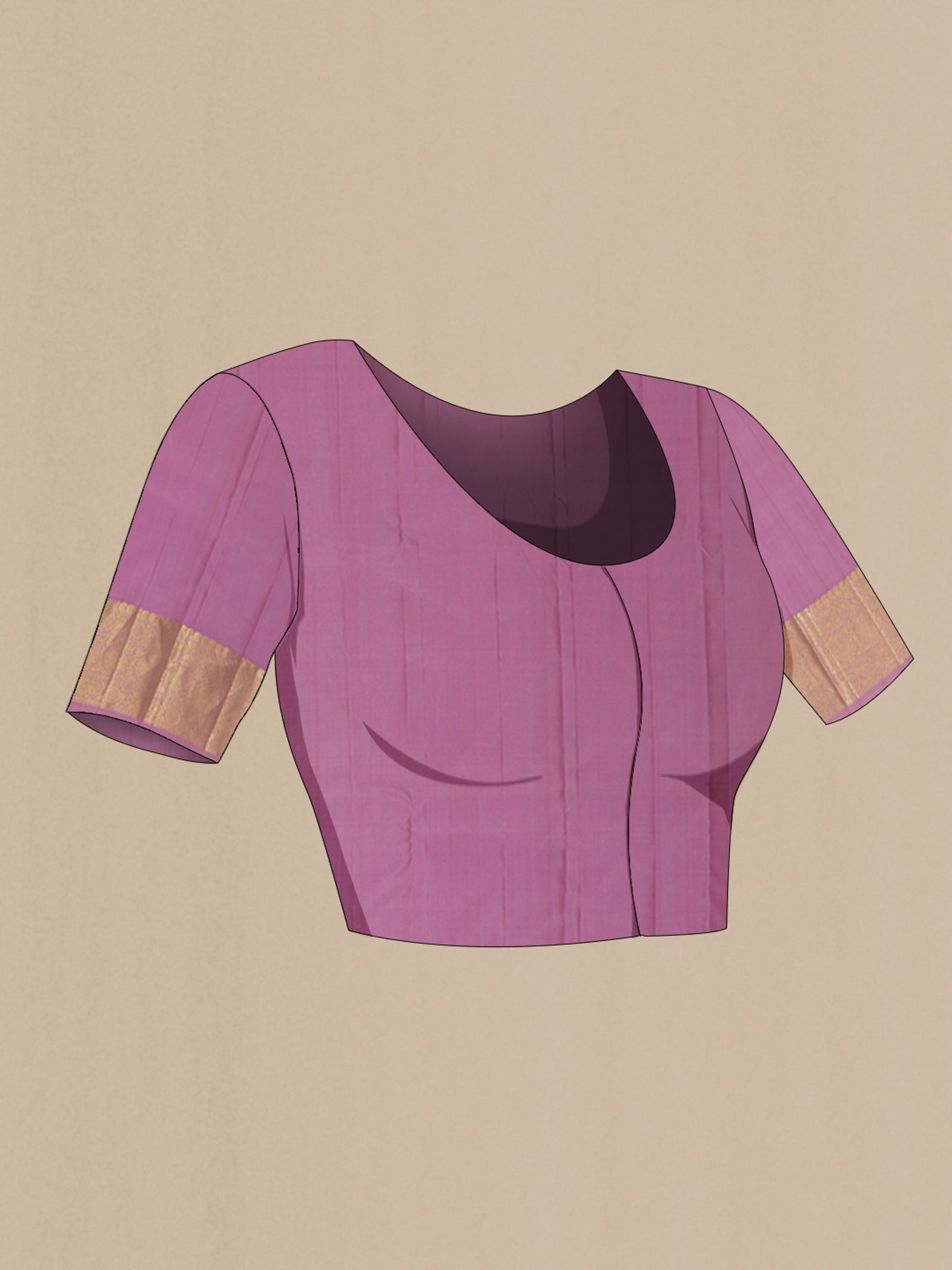 Close up image of the blouse of Grey Kanchipuram Silk Saree with Zari Butta on the body and Zari Border. 