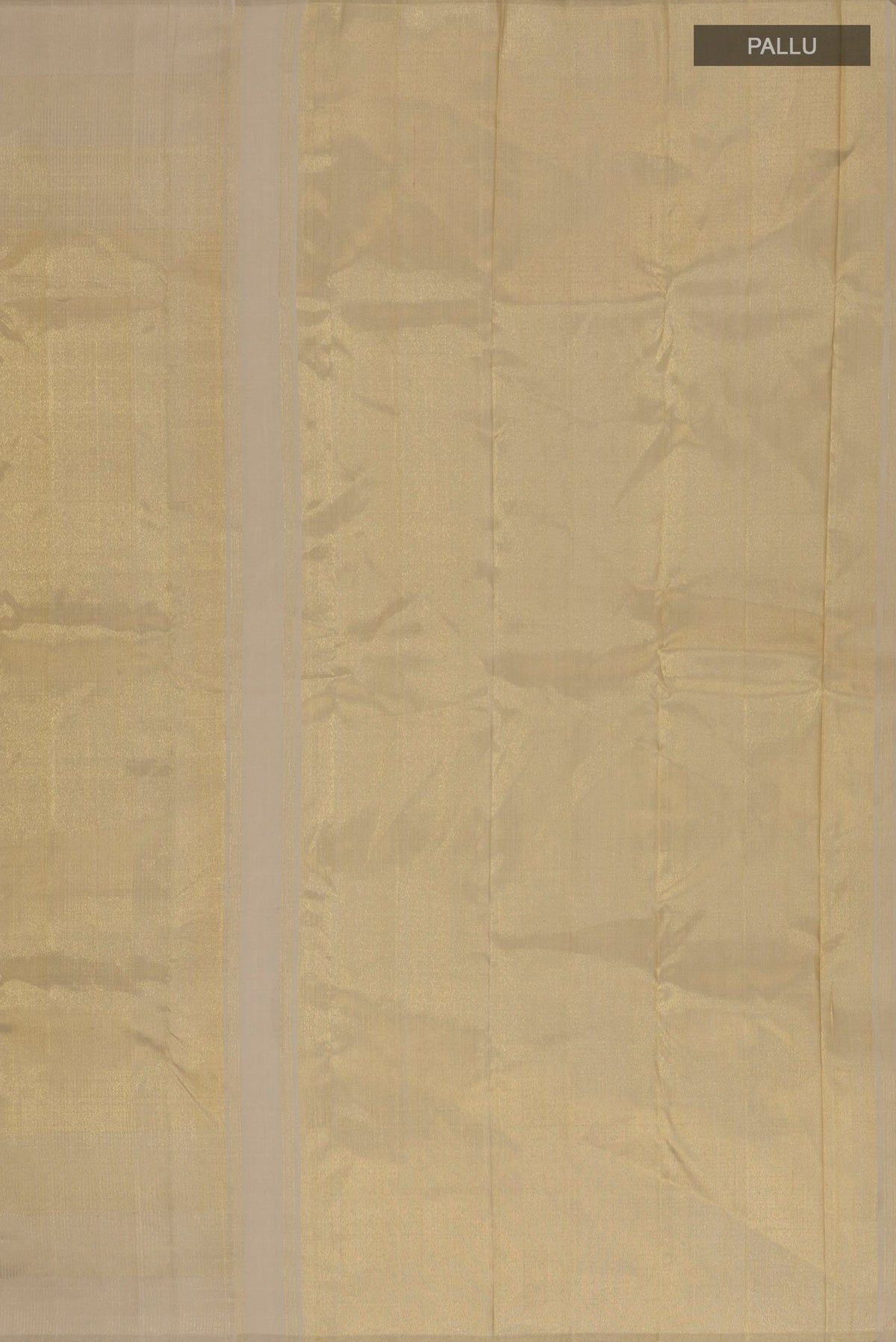 Close up image of the pallu of Pure Silk Gold Kanchipuram Saree with Zari Brocade on the body and Zari Border. 