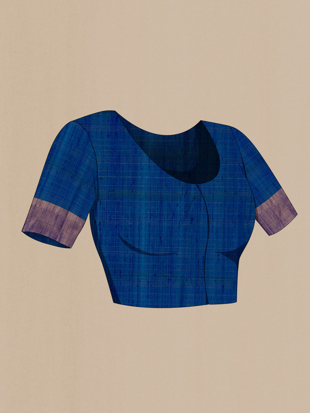 Close up image of the blouse of Blue Raw Silk Saree with Checked design on the body and Zari Border. 