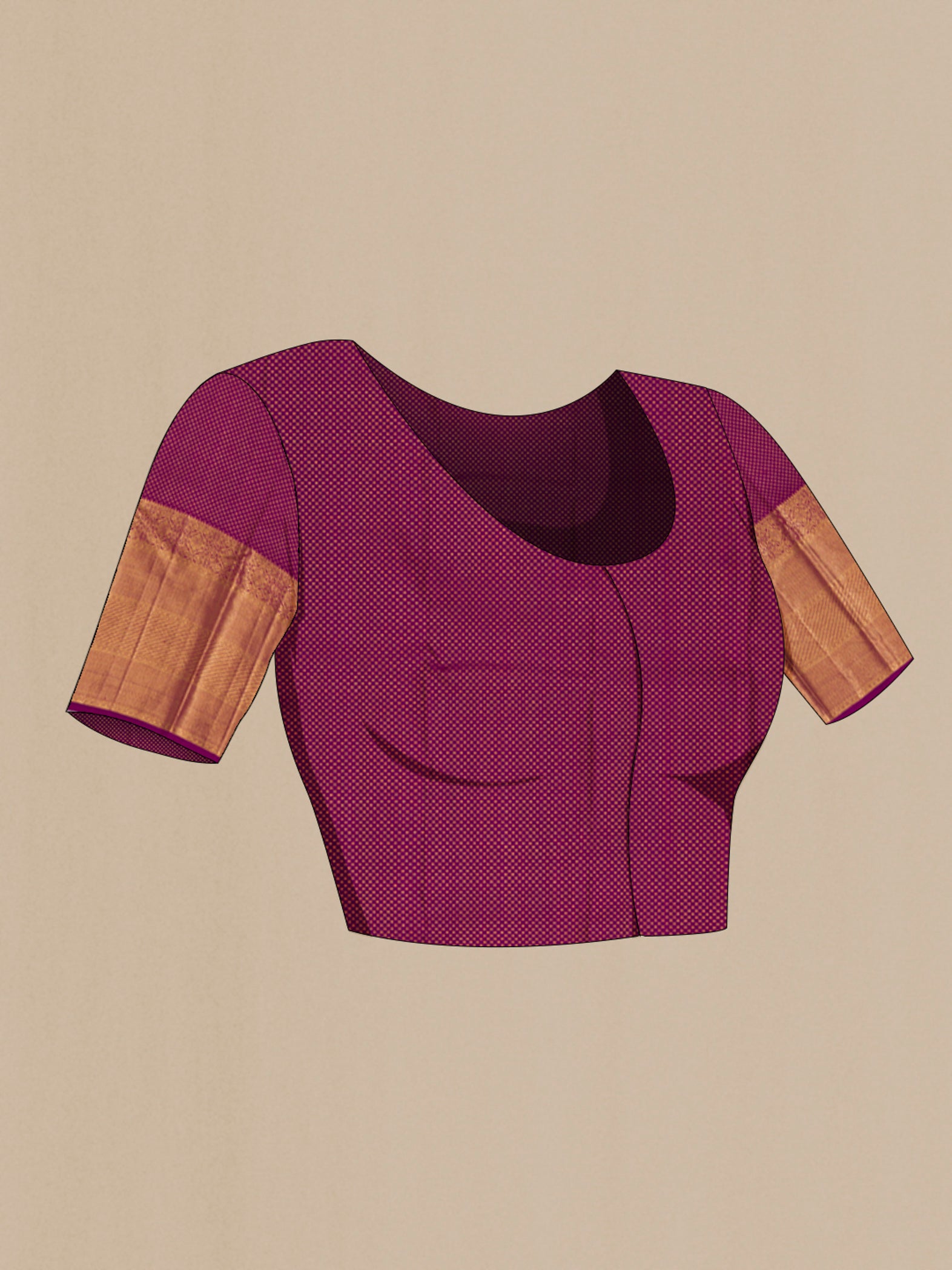 Close up image of the blouse of Off White Kanchipuram Silk Saree with Zari Brocade on the body and Zari Border. 