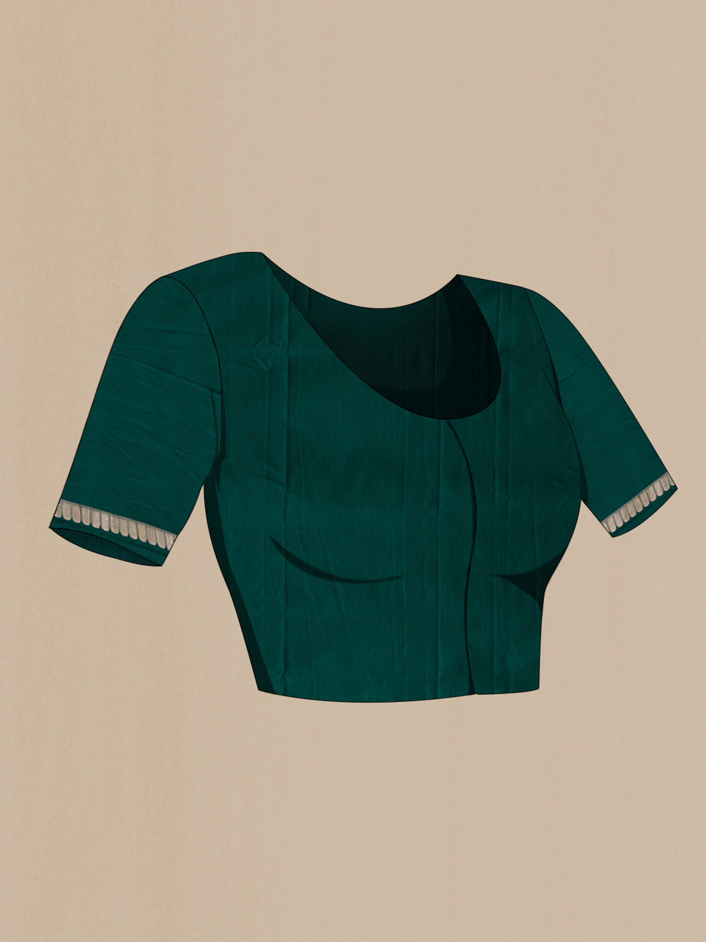 Close up image of the blouse of Bottle Green Banarasi Silk Saree with Plain Body and Fancy Border. 