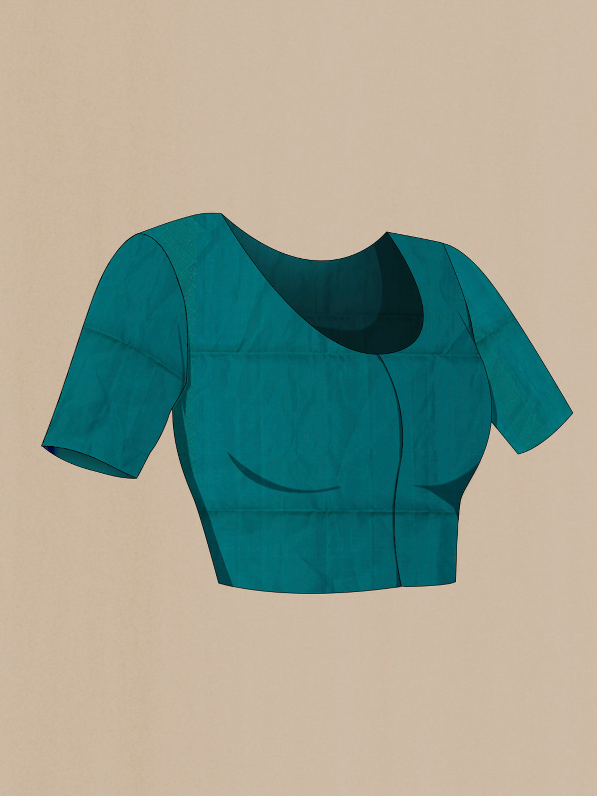 Close up image of the blouse of Blue Soft Silk Saree with Zari Butta on the body and Without Border. 