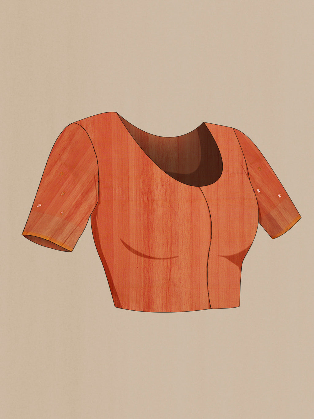 Close up image of the blouse of Coffee Brown Silk Cotton Saree with Ikat design on the body and Zari Border. 