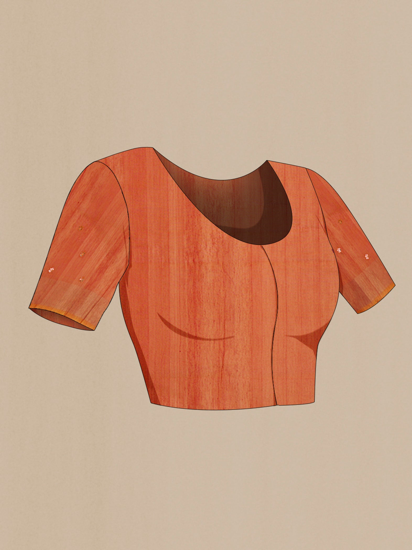 Close up image of the blouse of Coffee Brown Silk Cotton Saree with Ikat design on the body and Zari Border. 