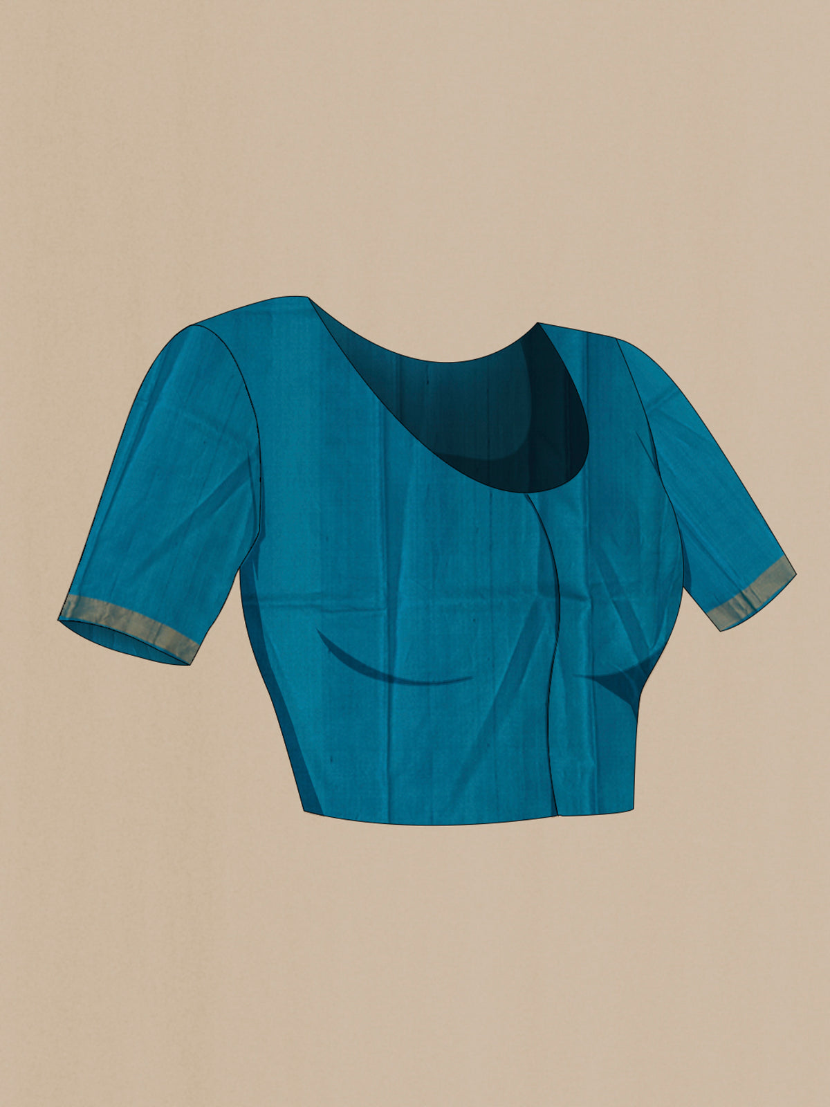 Close up image of the blouse of Blue Tussar Silk Saree with Zari Butta on the body and Zari Border. 