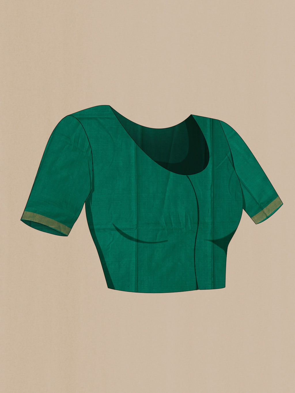 Close up image of the blouse of Teal Tussar Silk Saree with Zari Butta on the body and Zari Border. 