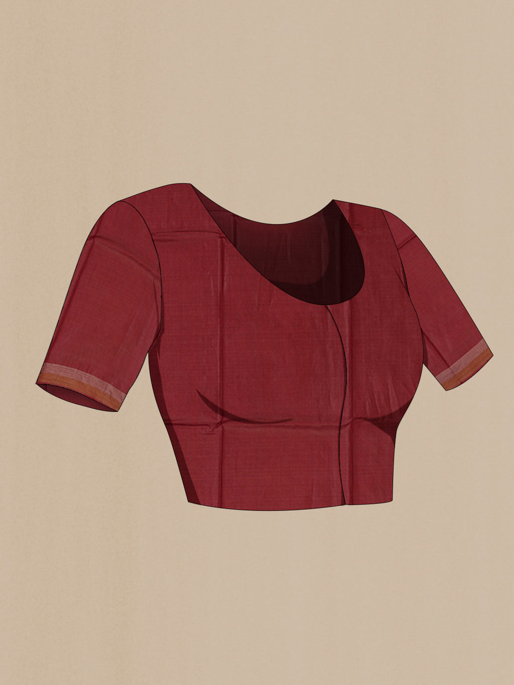 Close up image of the blouse of Brown Tussar Silk Saree with Zari Butta on the body and Zari Border. 