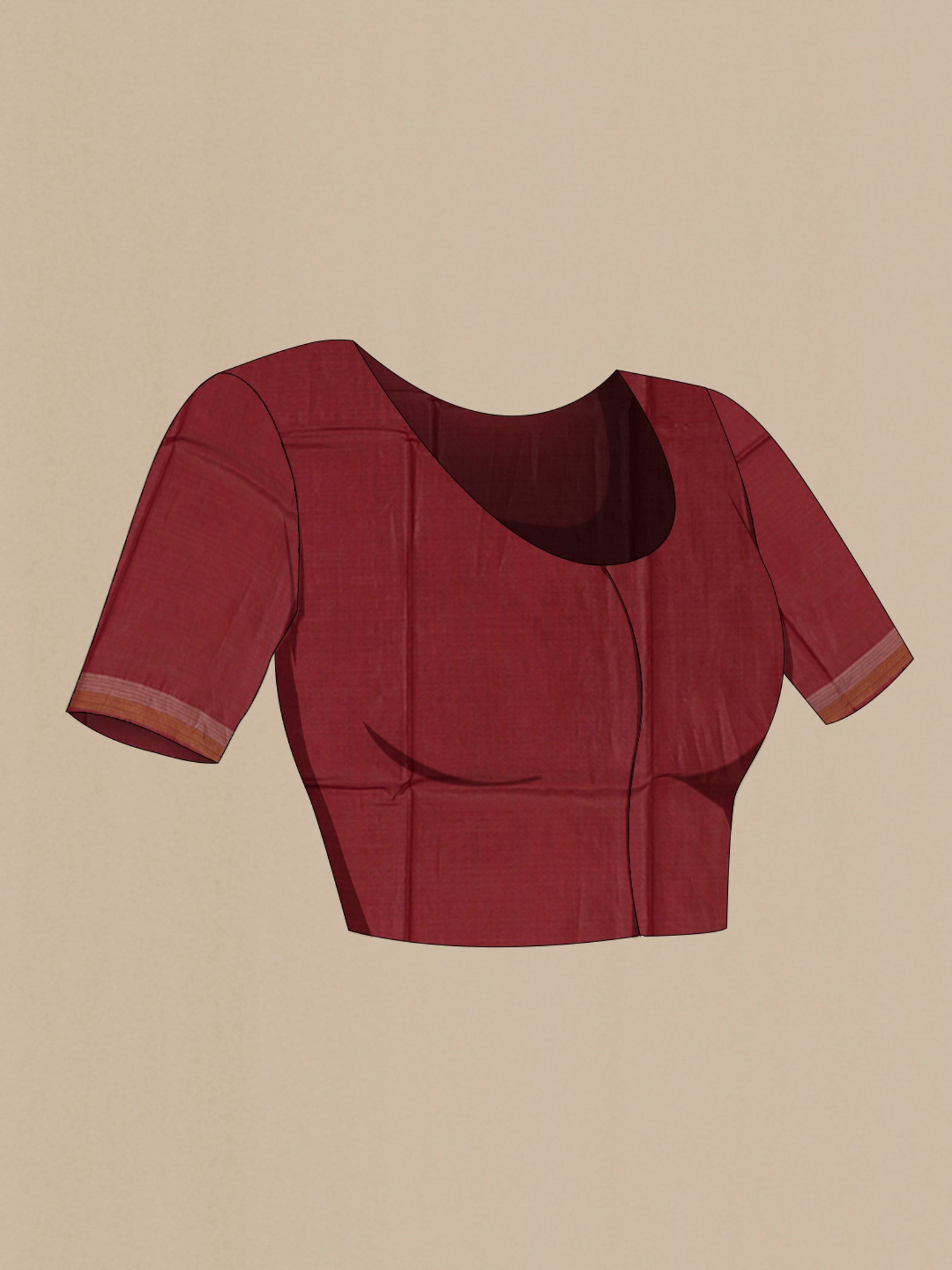 Close up image of the blouse of Brown Tussar Silk Saree with Zari Butta on the body and Zari Border. 